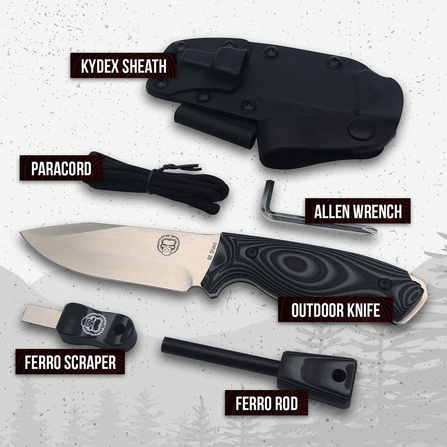 "The Silverback" Full Tang D2 Outdoor Camping Knife Gift Set