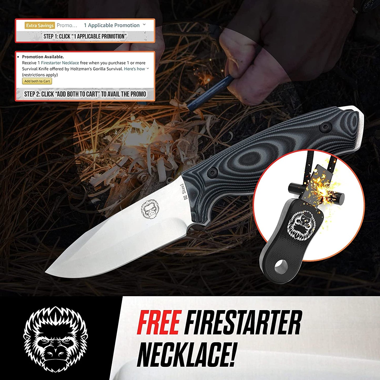 "The Silverback" Full Tang D2 Outdoor Camping Knife Gift Set
