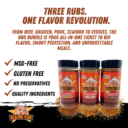 Blazing Star BBQ Barbecue Bundle – 3-Pack Seasoning Rub Set