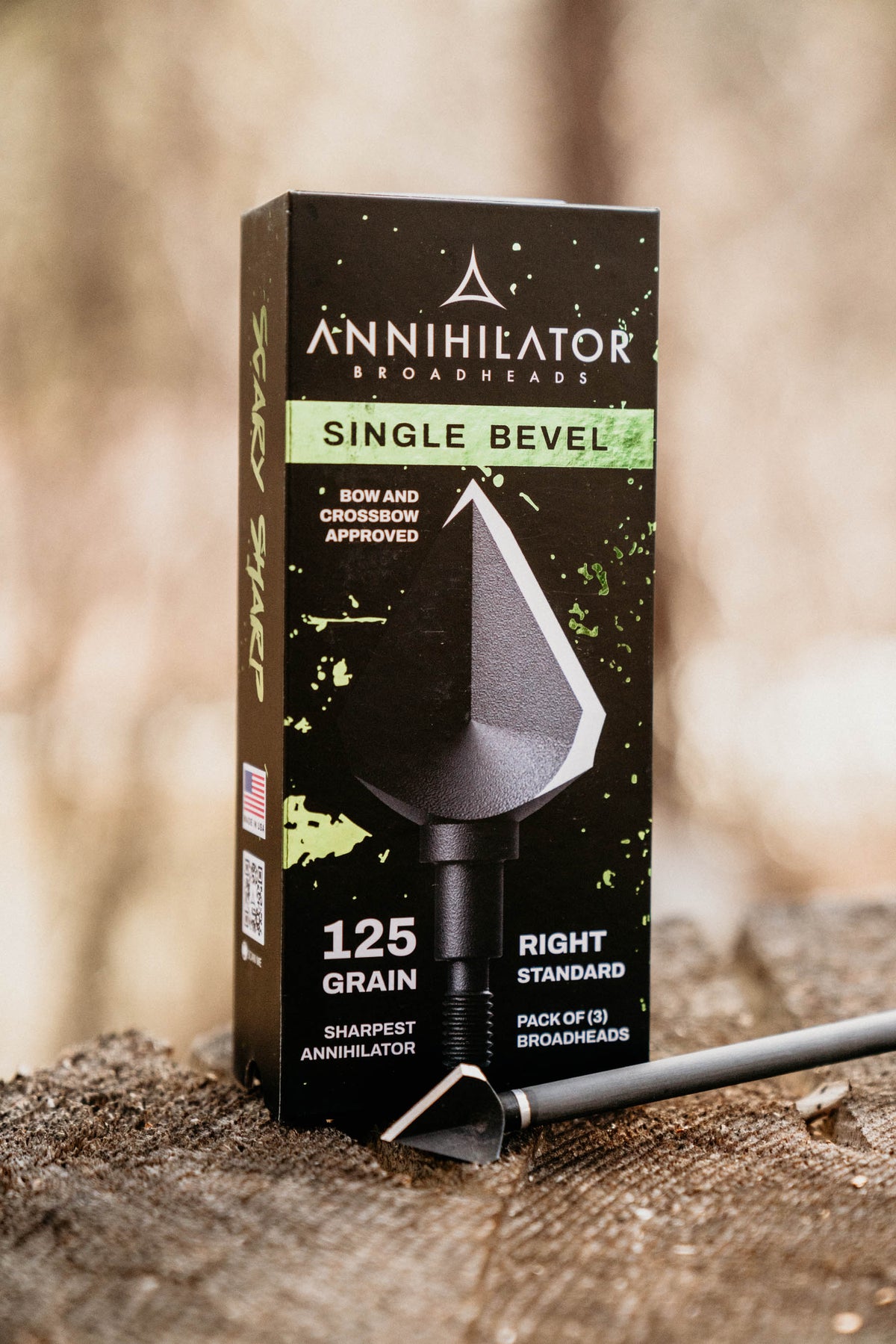 Annihilator Broadheads Single Bevel 125 – 1" Cut, Right or Left Rotation, 3-Pack