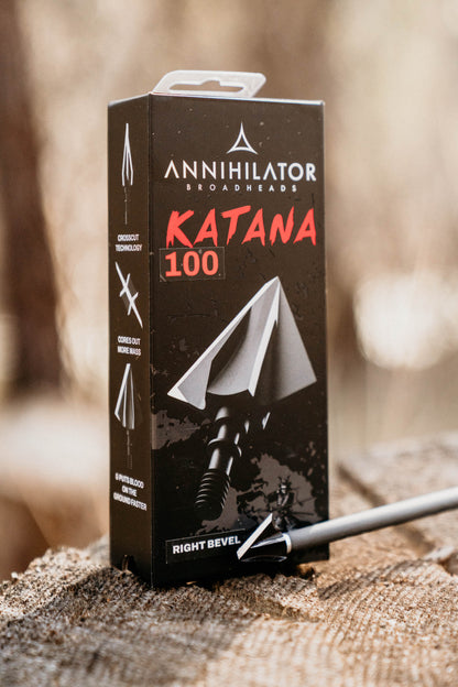 Annihilator Broadheads Katana 100 – Two-Blade Fixed Broadhead, Right or Left Bevel, 3-Pack
