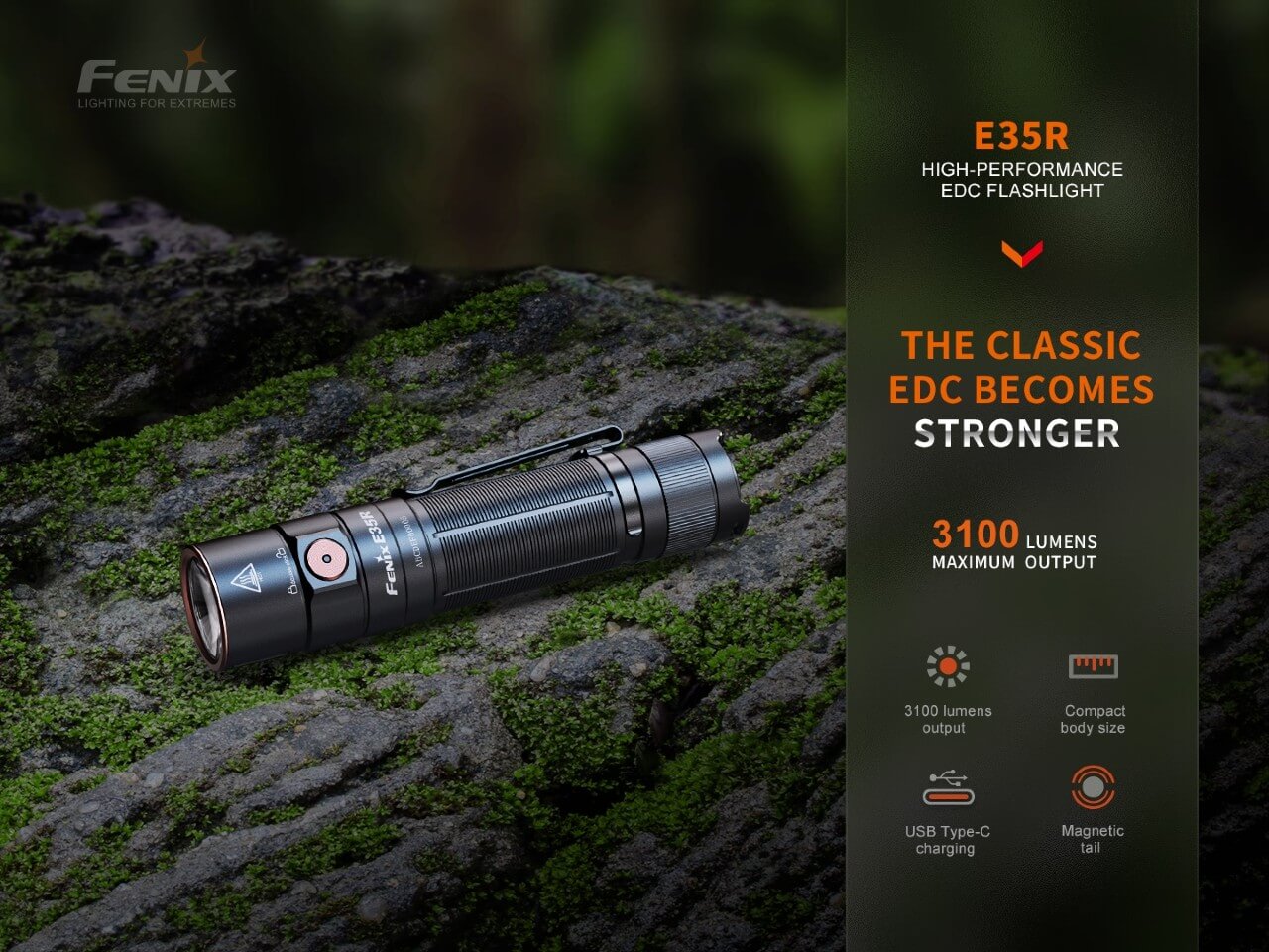 Fenix E35R Rechargeable EDC Flashlight – 3100 Lumens, 6 Modes