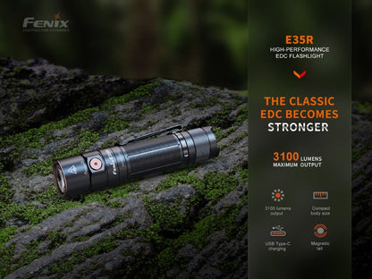 Fenix E35R Rechargeable EDC Flashlight – 3100 Lumens, 6 Modes