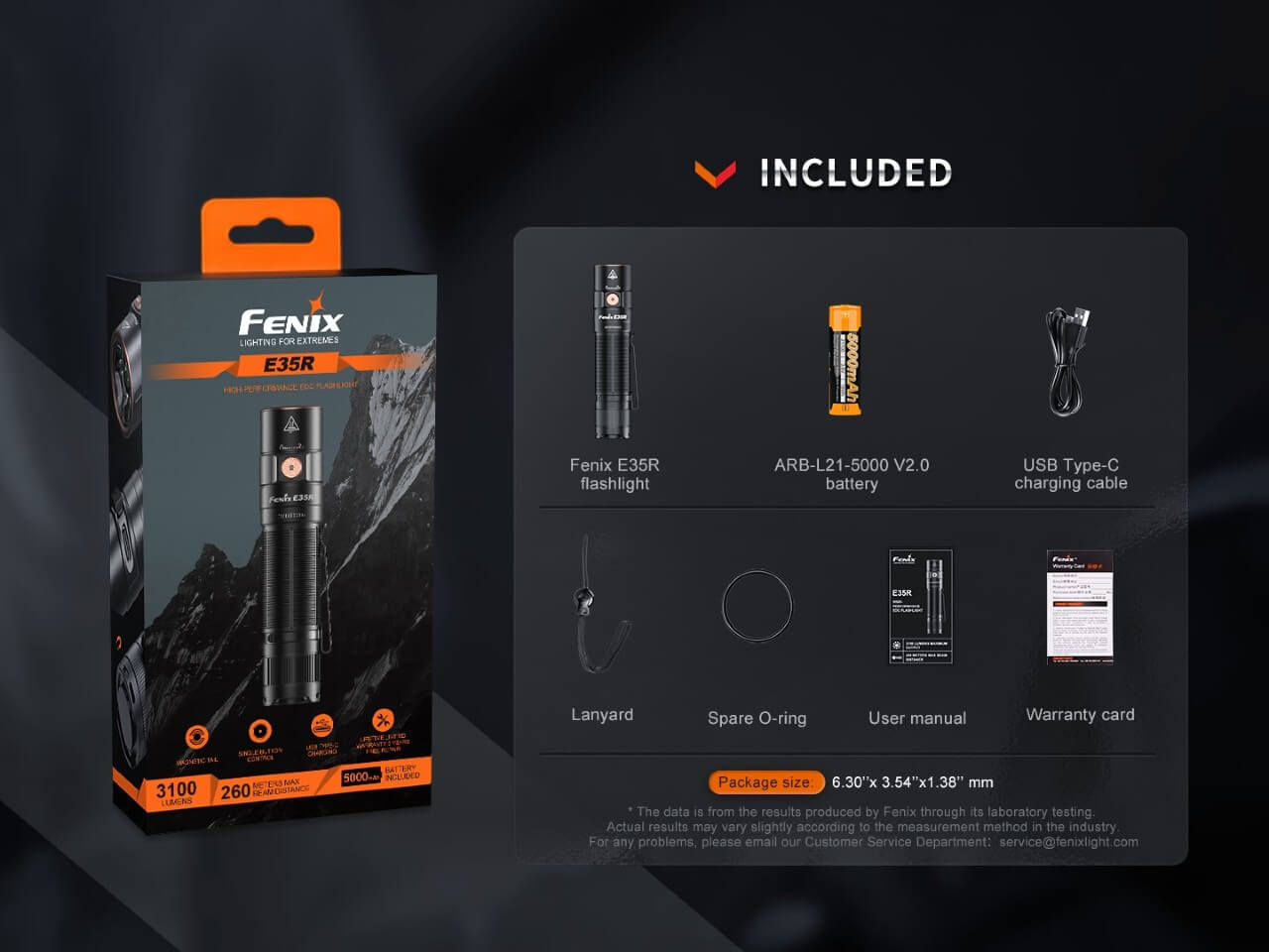 Fenix E35R Rechargeable EDC Flashlight – 3100 Lumens, 6 Modes