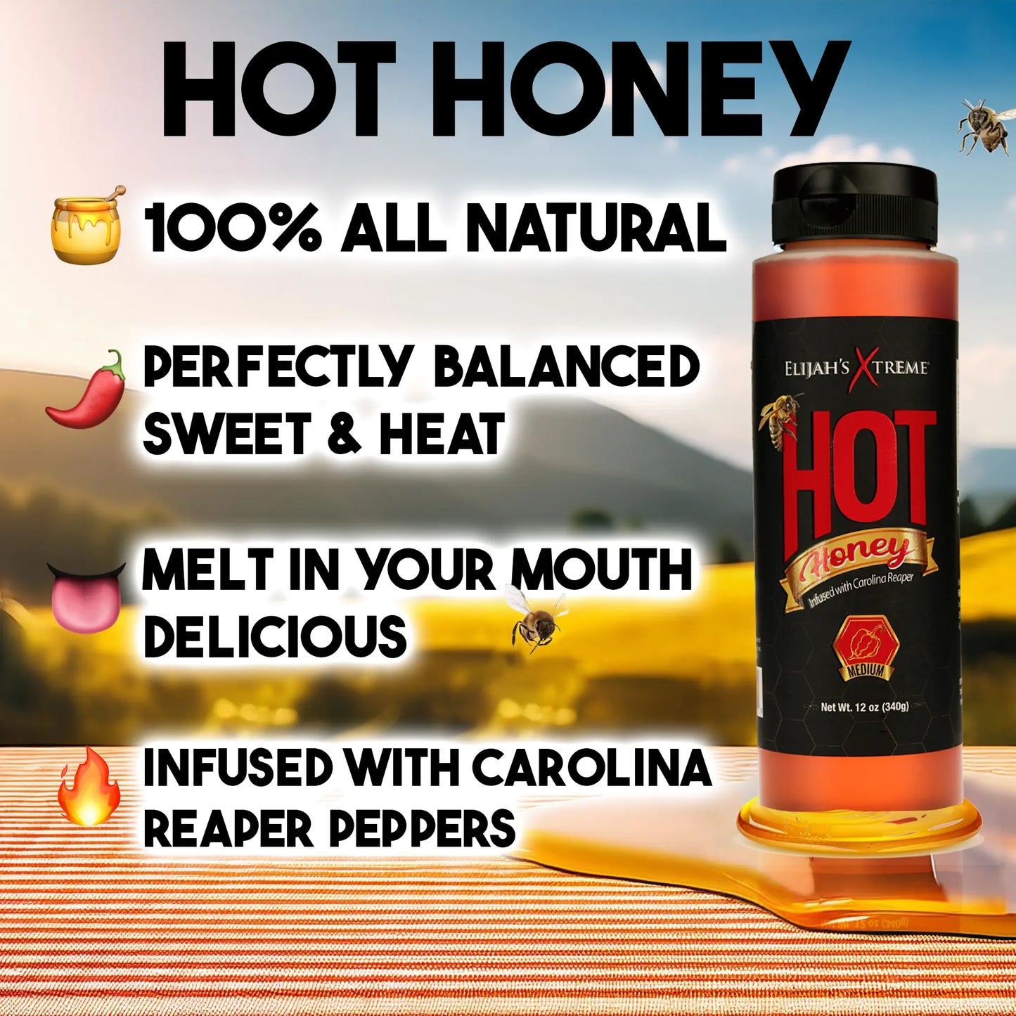 Elijah's Xtreme Hot Honey | Carolina Reaper Infused | 12 oz