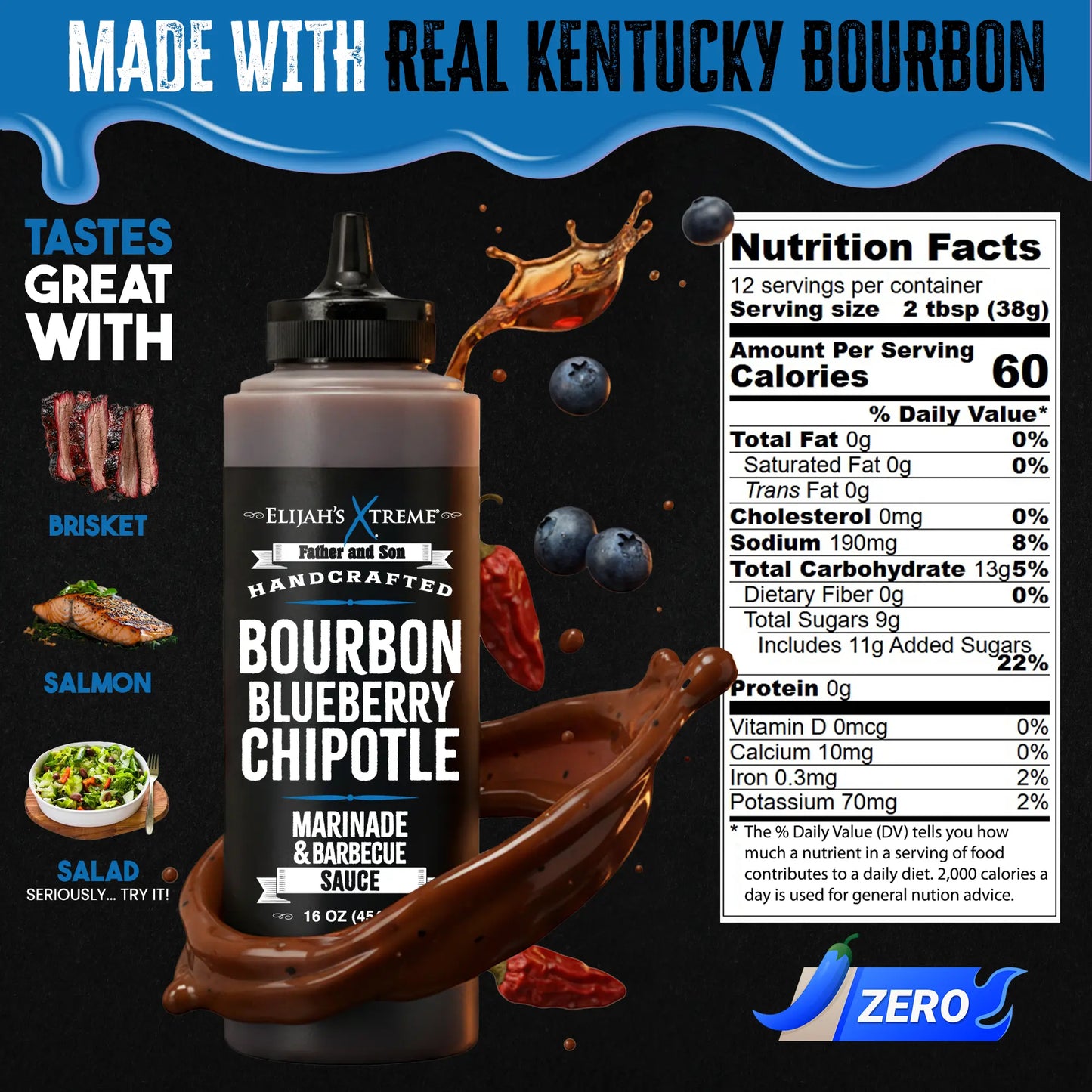 Elijah's Xtreme Bourbon Blueberry Chipotle BBQ Sauce & Marinade – 15.3 oz