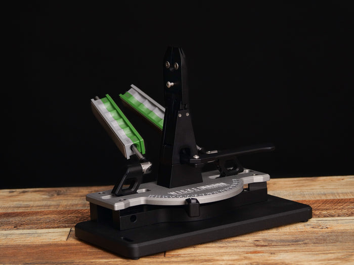 Wicked Edge low angle and small knife adapter for guided sharpeners