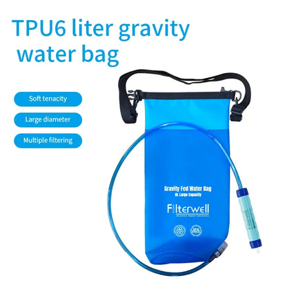 Filterwell 6L Gravity Water Filter Bag with Filter Straw | Camping & Emergency Filtration