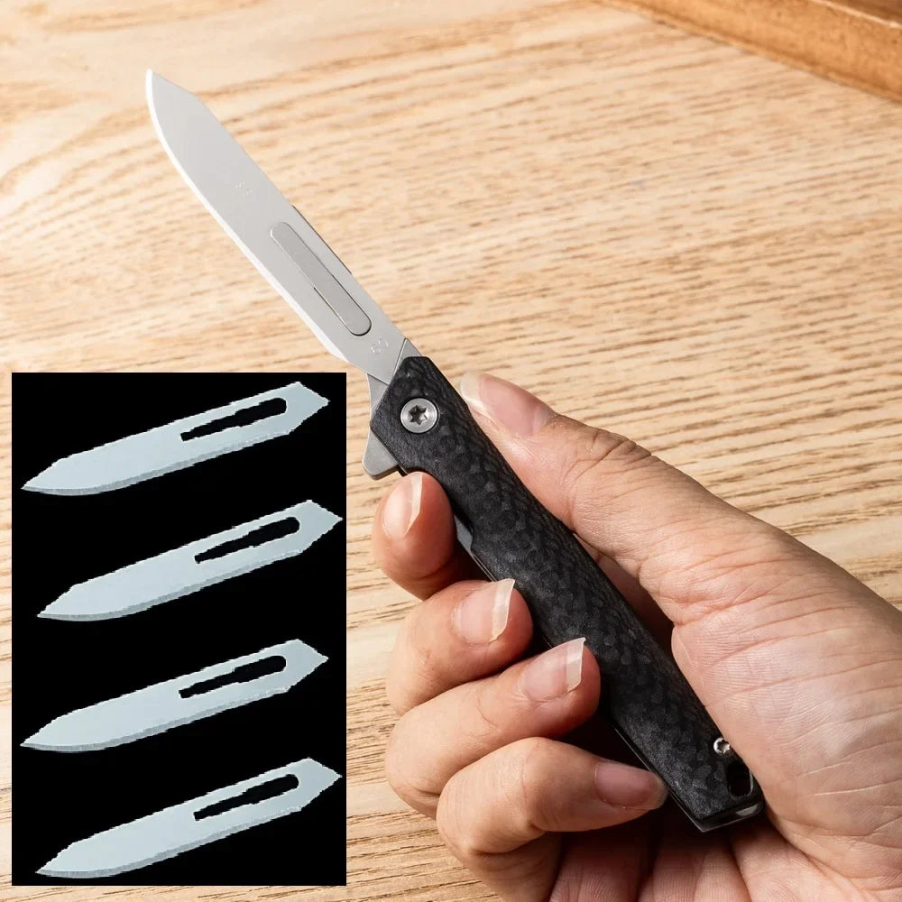 Carbon Fiber Folding Knife – Stainless Steel Blade, EDC Utility Knife