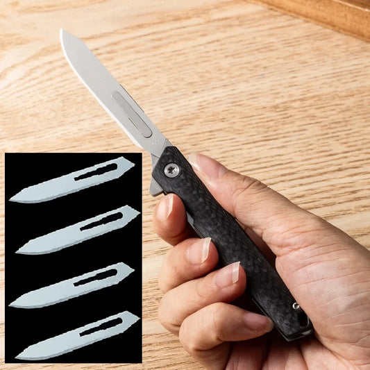 Carbon Fiber Folding Knife – Stainless Steel Blade, EDC Utility Knife