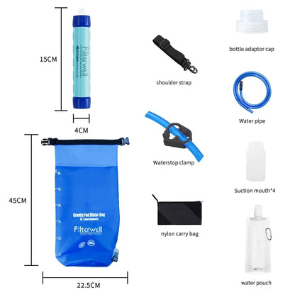 Filterwell 6L Gravity Water Filter Bag with Filter Straw | Camping & Emergency Filtration