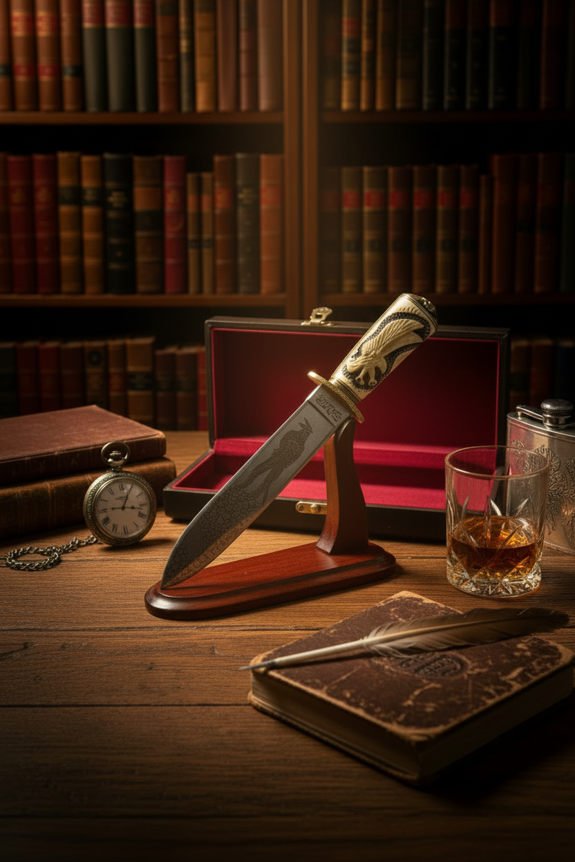 Bob Hardin Custom Bowie Knife 1989 – Scrimshaw Eagle, Serial No. 5 of 25