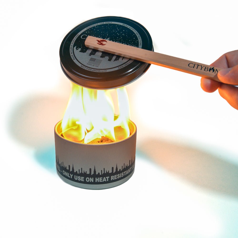 City Bonfires Camping & Cooking Accessory Pack | Camp Stove, Skewers, Lighter & Lid Buddy