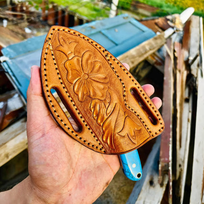 Cowboy Damascus Steel Fixed Blade Knife with Marble Handle