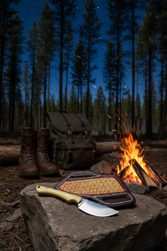 JW SteelCrafts Carbon Steel EDC Skinner Knife campfire night lifestyle photo