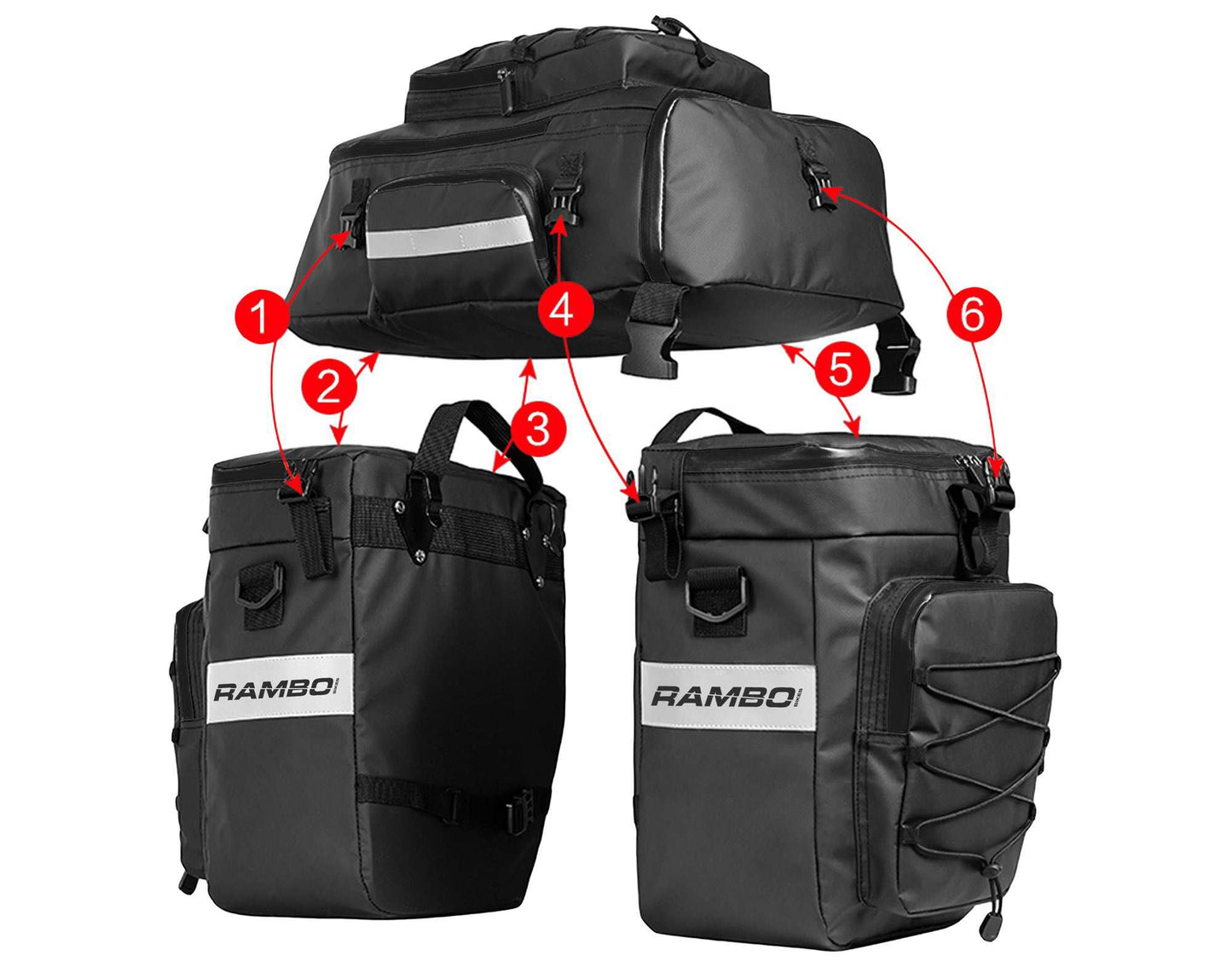 Rambo Bikes R161 Waterproof Triple Accessory Bag – 75L Total Storage